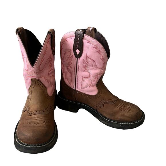 Justin Western Leather Cowboy Boots Women’s 6.5 - Picture 1 of 8